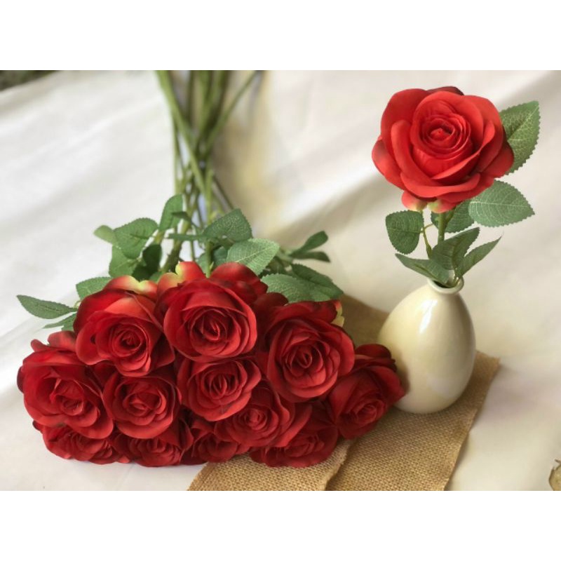 Cành hồng 1 bông,hồng lụa hàn mỹ  thuật trang trí