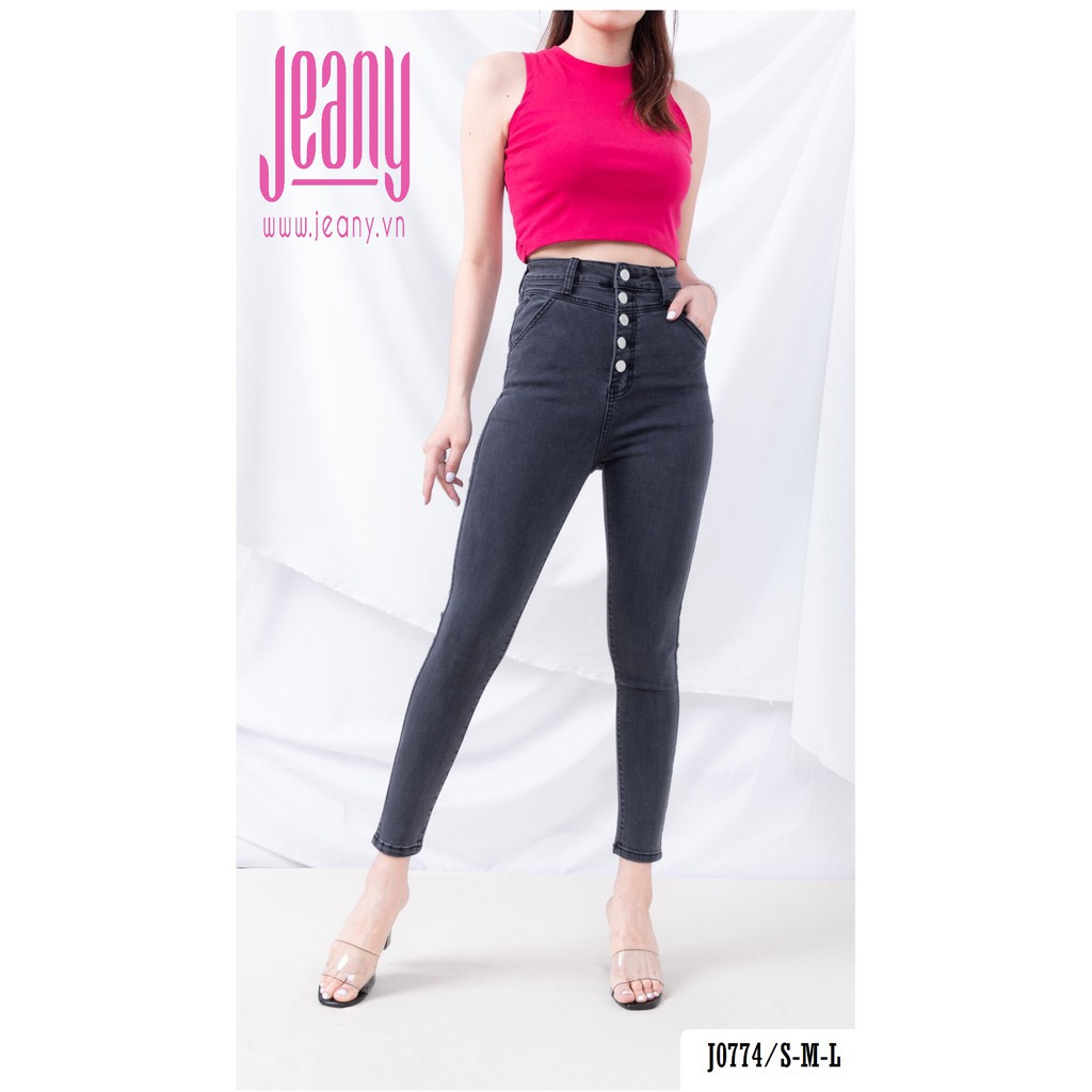 Quần Jean Ống Ôm Lưng Cao 5 Nút Màu Xám Đen J0774 - Jeany