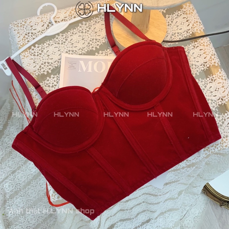 Áo corset nhung có gọng mút đan dây lưng m171