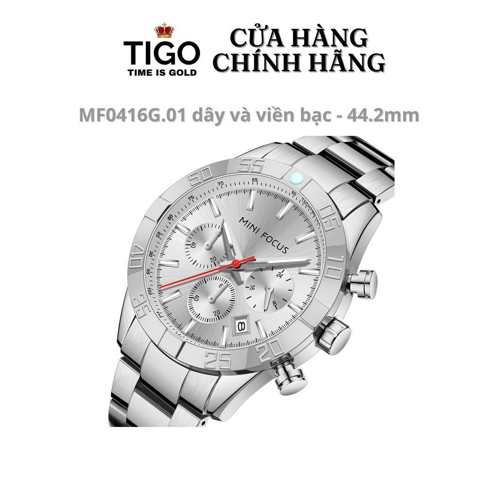 Đồng Hồ Nam MINI FOCUS MF0416G.01 Dây Thép Bạc Viền Bạc Thép Không Gỉ Cao Cấp Mặt Tròn Đường Kính 44.2mm Chống Nước