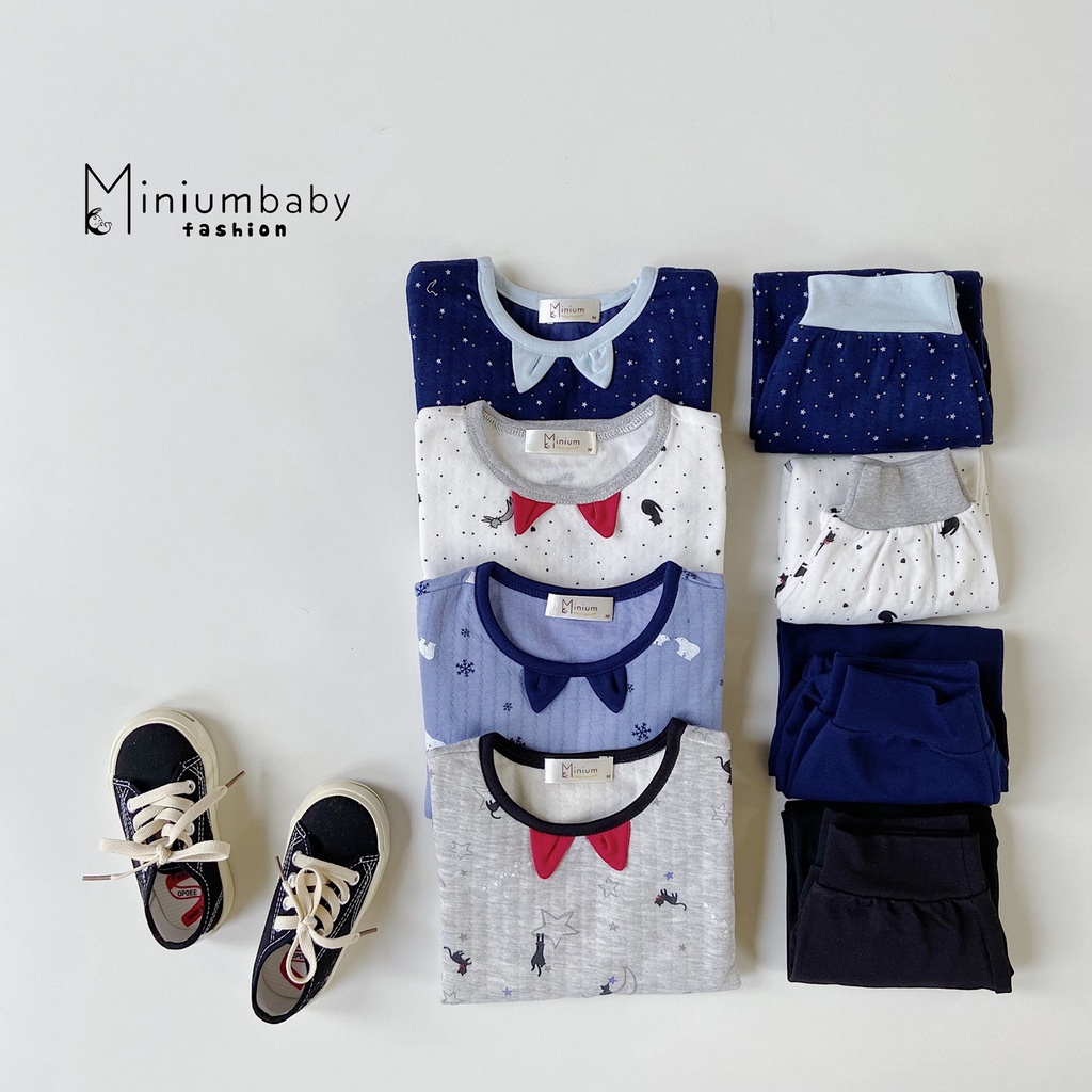 Bộ quần áo trẻ em MiniumBaby cotton 2 lớp, họa tiết tai mèo cho bé trai, bé gái - SB1083