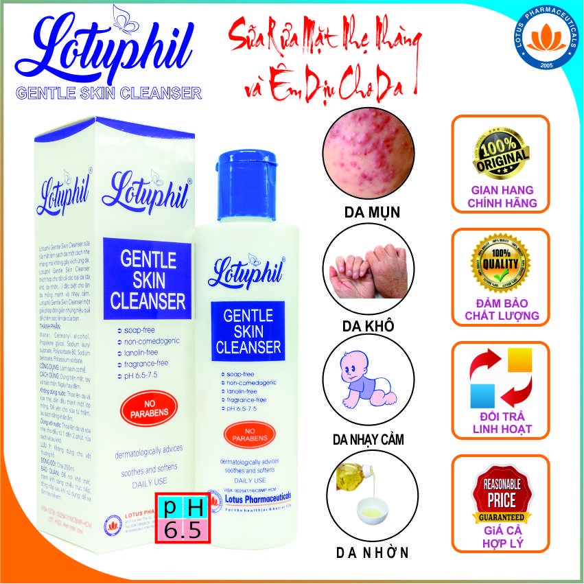Sữa rửa mặt ngừa mụn Lotuphil 250ml - Hàng Chính Hãng hợp da nhờn, da khô, da nhạy cảm | Lotuspharma