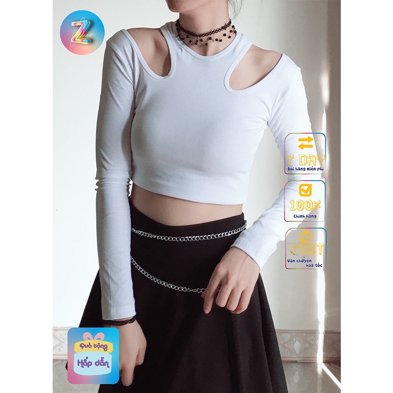 Áo Croptop Khoét Vai, Tay Dài Nữ, Chất Liệu 100% Cotton  Co Giãn 4 Chiều, Hot New Nhà Chic-Z A09