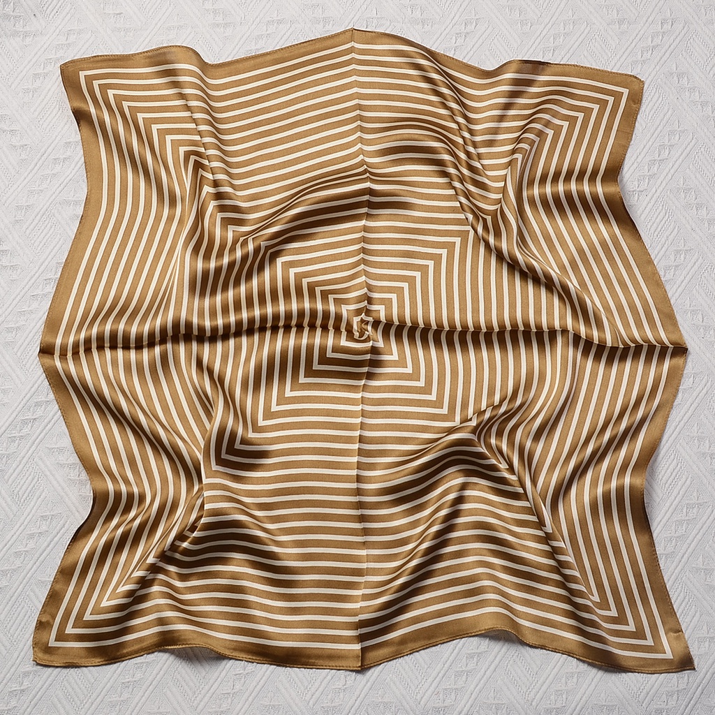 Khăn Choàng Lụa 100% Cao Cấp Hình Vuông Họa Tiết Kẻ Sọc Đơn Giản Thời Trang Mùa Hè Cho Nữ