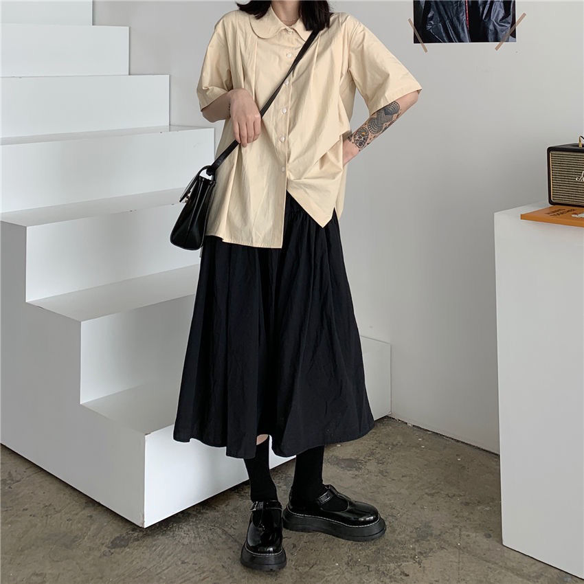 Áo sơ mi ngắn tay dáng rộng phong cách Hàn thời trang cho nữ