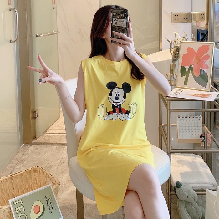 Đầm Ngủ Cotton Sát Nách In Hình Chuột Mickey Đáng Yêu Cho Nữ | BigBuy360 - bigbuy360.vn