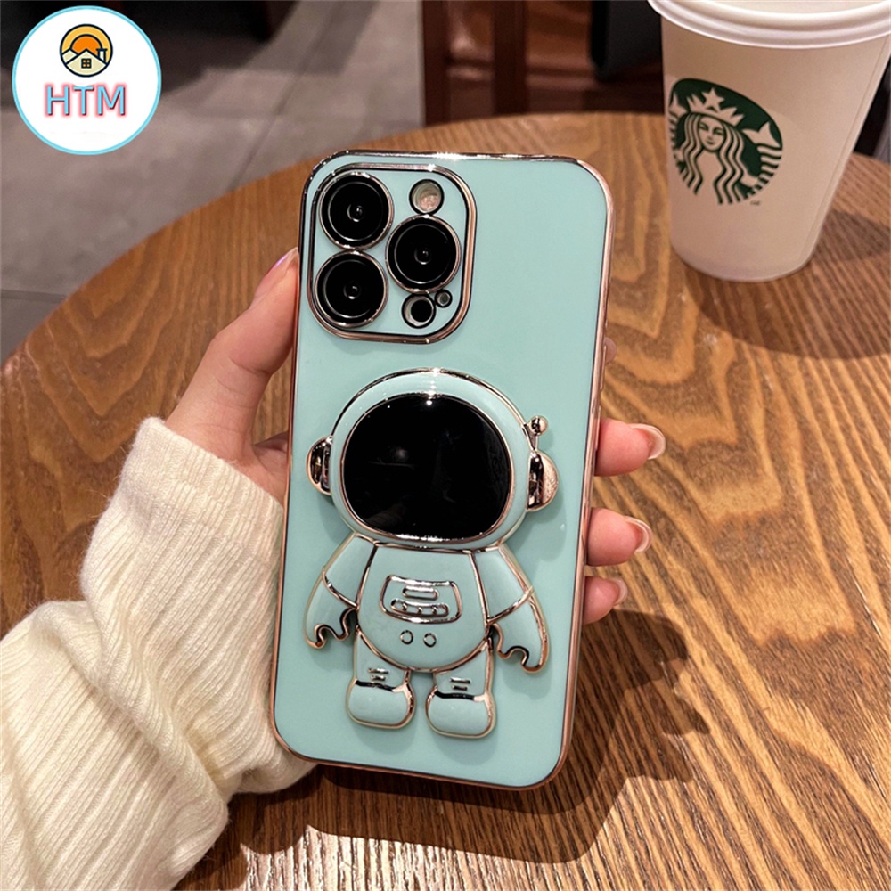 Ốp Điện Thoại TPU Mạ Điện In Hình Phi Hành Gia Kèm Giá Đỡ Cho iPhone 13 12 11 Pro Max Promax XS Max XR X