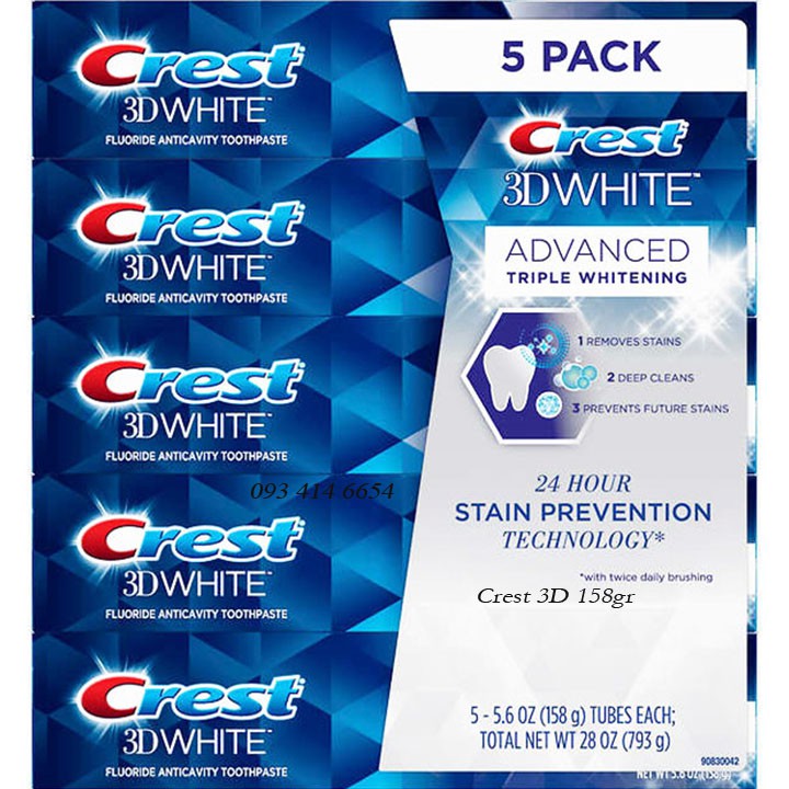 KEM ĐÁNH RĂNG CREST 3D WHITE ADVANCED 158Gr - MỸ [ MẪU MỚI CỦA 170Gr ]