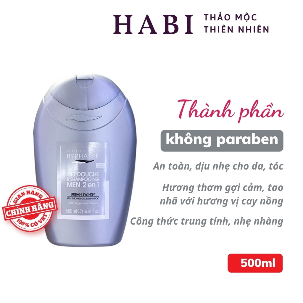 Sữa Tắm Gội 2 in 1 Cho Nam Byphasse Urban Swing 500ml - Chăm Sóc Da Và Tóc Nam Giới, Luôn Tự Tin, Thu Hút Trước Phái Đẹp