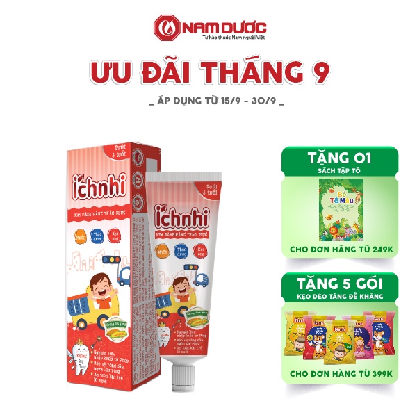 Kem đánh răng thảo dược Ích Nhi hương dưa gang tuýp 50g cho bé dưới 6 tuổi nuốt được bảo vệ răng sữa, ngừa sâu răng