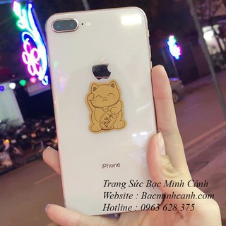 Miếng dán điện thoại Mèo Thần Tài bạc xi vàng