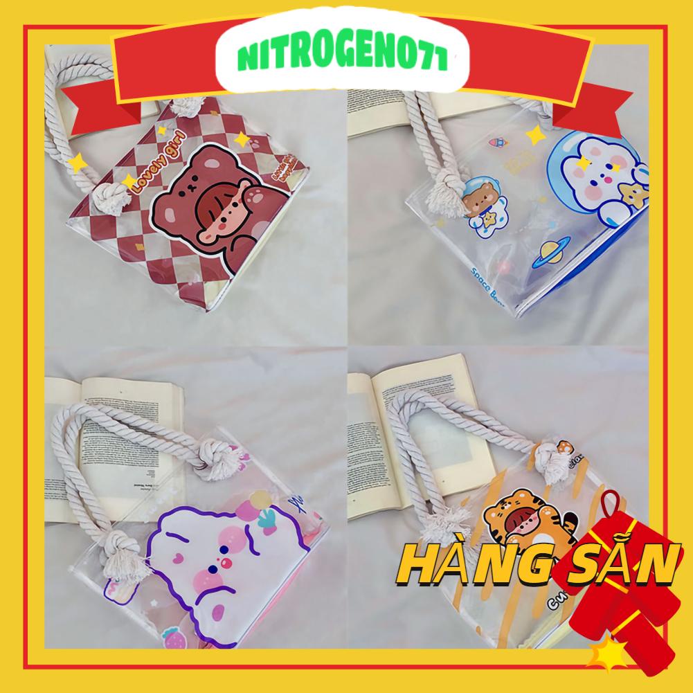 Nitrogen071 Nitrogen071 Túi Tote trong suốt Không thấm nước Phong cách hoạt hình dễ thương xách lưu trữ PCV dung tích lớn cho công việc