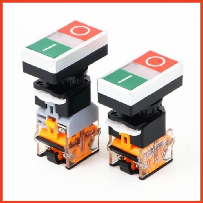Công tắc nhấn đôi LA38-11DRG phi 22mm on-off có đèn led điện áp 24VDC, 220VAC