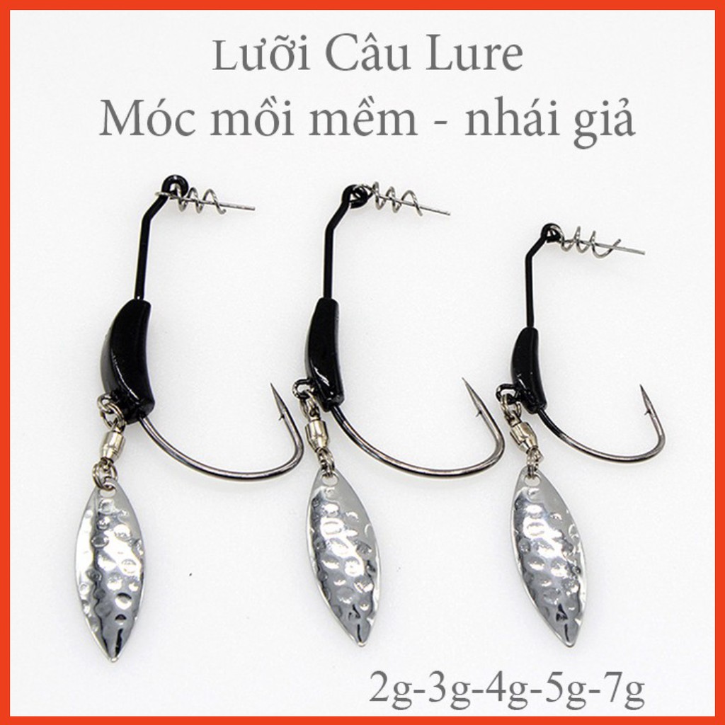 (hot) lưỡi câu lure, lưỡi câu móc mồi mềm, nhái giả, nhái thật có thìa xoay ( giá xả hàng )