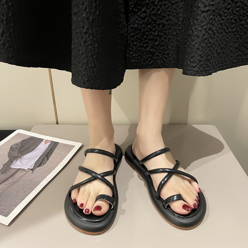 Xăng đan Búp Bê Dây Chéo Đế Bệt Thoải Mái Dễ Thương Dành Cho Bạn Nữ Mặc Khi Đi Biển