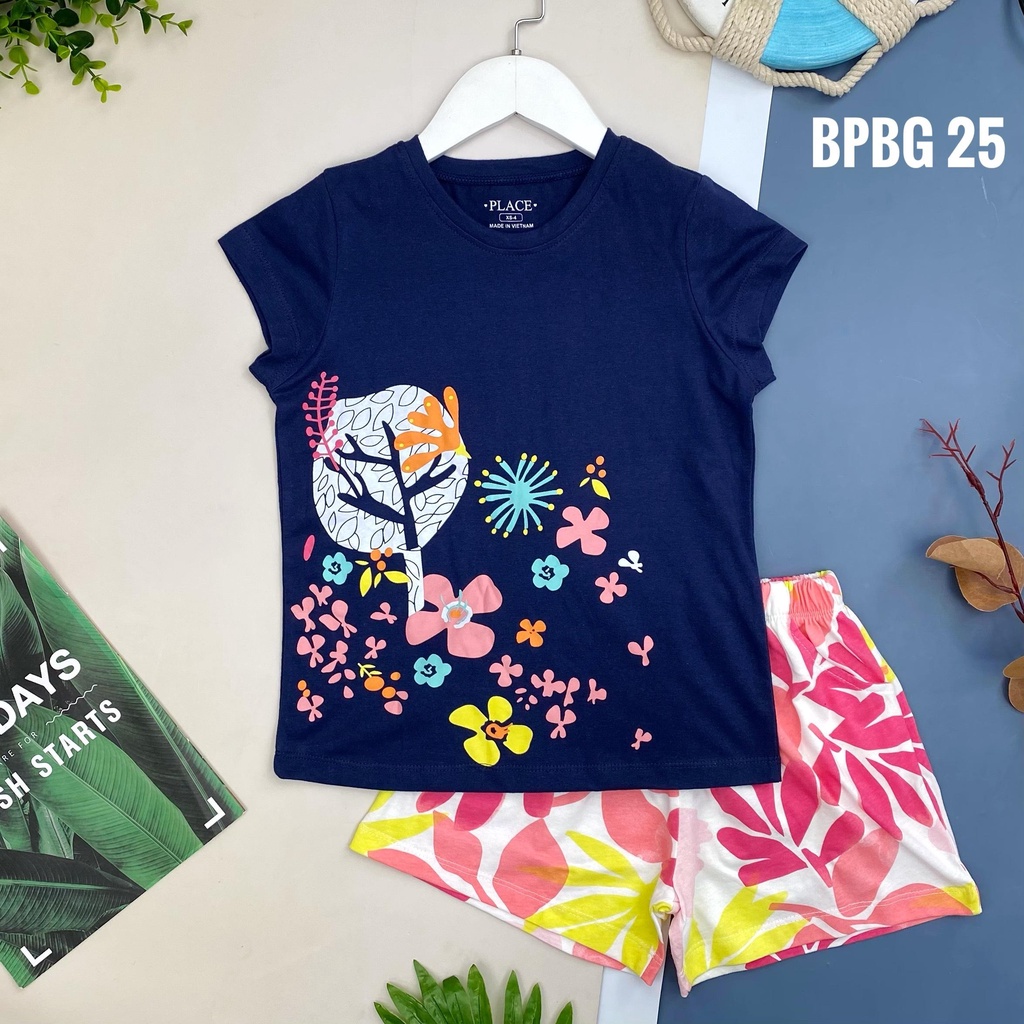 Bộ cotton Place bé gái có tay 4/14, chất cotton mát, mềm