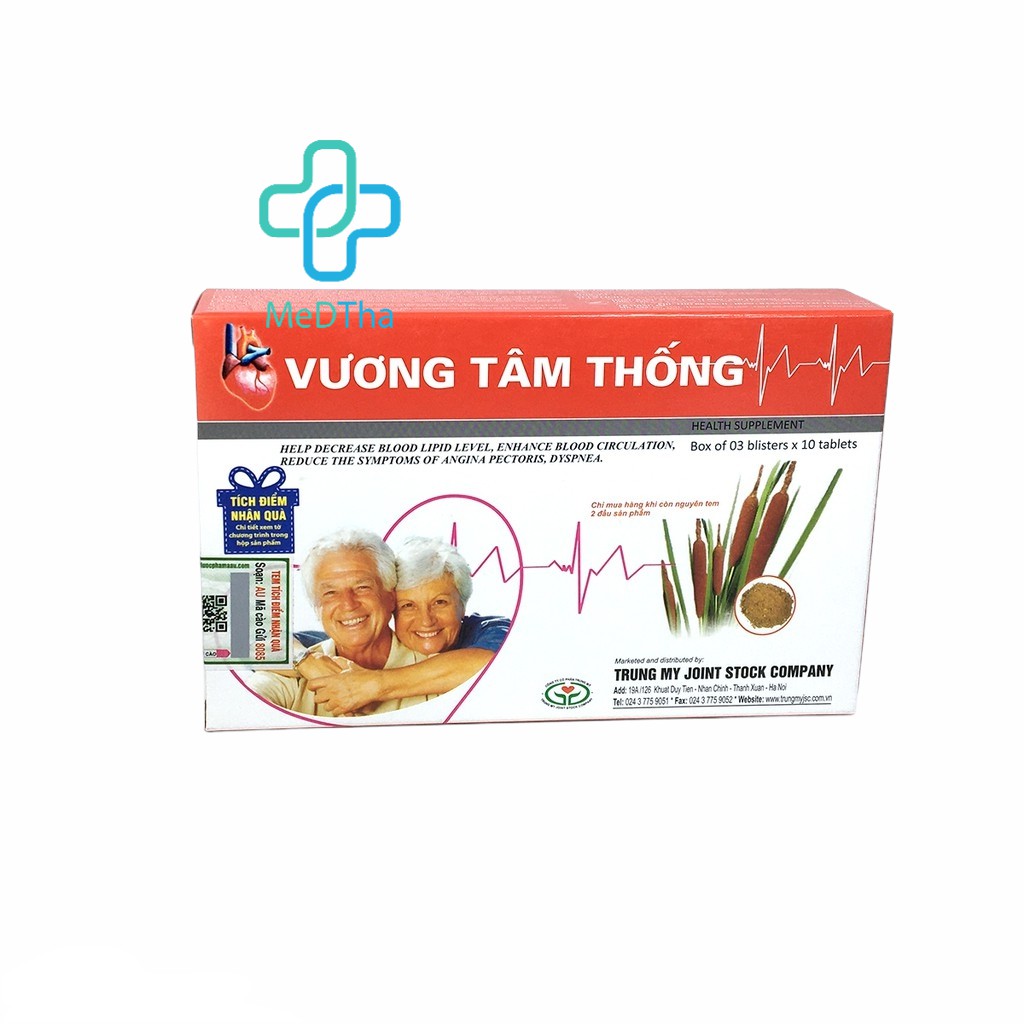 Vương Tâm Thống - Hỗ trợ điều trị Bệnh Mạch Vành, Đau Thắt Ngực, Xơ Vữa Động Mạch (Hộp 30 viên) [Chính Hãng]