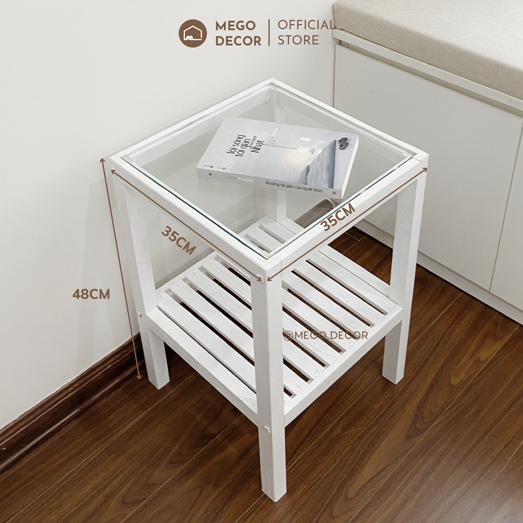 Kệ Tab Gỗ Sồi Mặt Liền Bàn Kệ Gỗ Đầu Giường 2 Tầng Tự Lắp Ráp