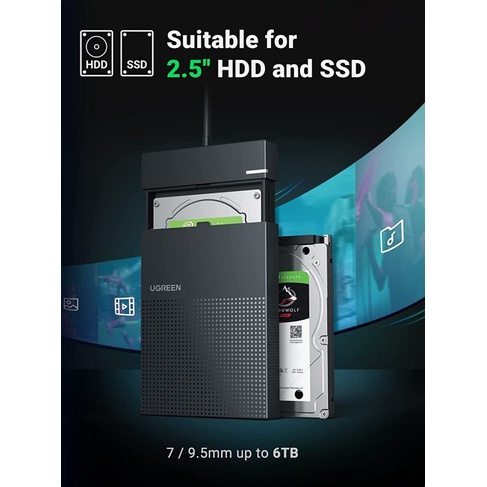 Hộp đựng ổ cứng 2.5 inch SATA3, USB 3.0 hỗ trợ 6TB Ugreen 30719 cáp liền, Ugreen 30725 cáp rời