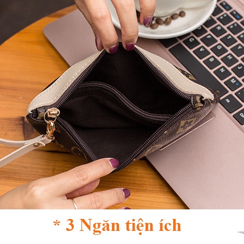 Ví Cầm Tay Dáng Dài Sọc Kẻ, Da Mềm Cao Cấp Nhiều Màu