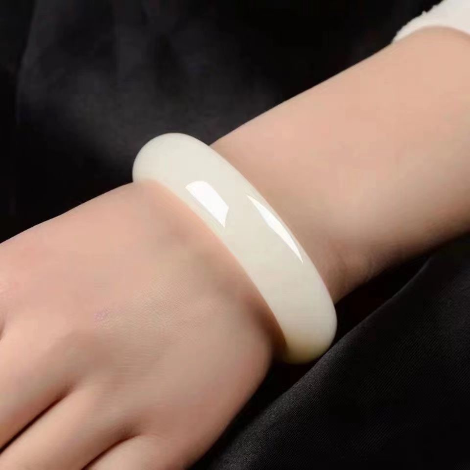 Xinjiang Hetian Vòng Tay Ngọc Bích Tự Nhiên Màu Trắng Cho Nam Và Nữ