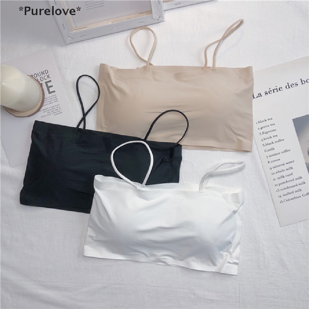 Purelove Áo Lót Ống Croptop Lụa Lạnh Không Đường May Có Mút Tháo Rời Cho Nữ