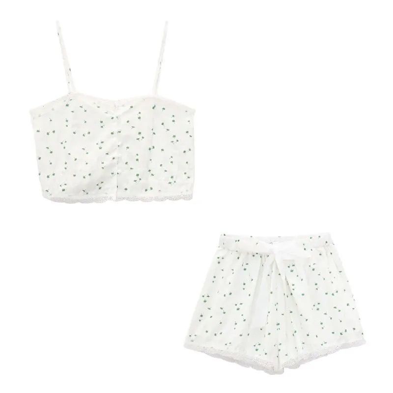 [Spot] Two-piece suit / thin and short fresh floral pattern / outerwear / underwear / sling / pajamas / women's home wear / suit