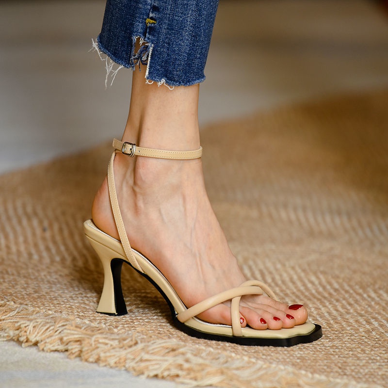 Giày Cao Gót Hở Ngón 3 Kiểu Màu Nâu Phong Cách Vintage Size 34-40