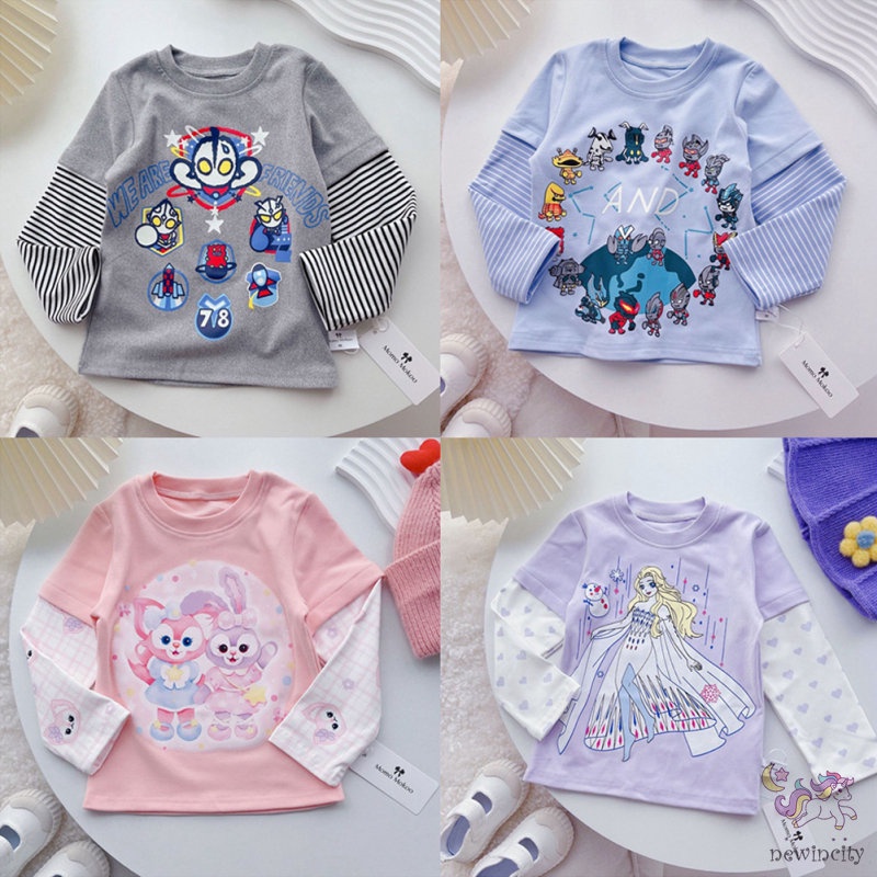 Áo Thun In Hoạt Hình Ultraman Giả Hai Lớp Phong Cách Hàn Quốc Thời Trang Mùa Thu Dành Cho Trẻ