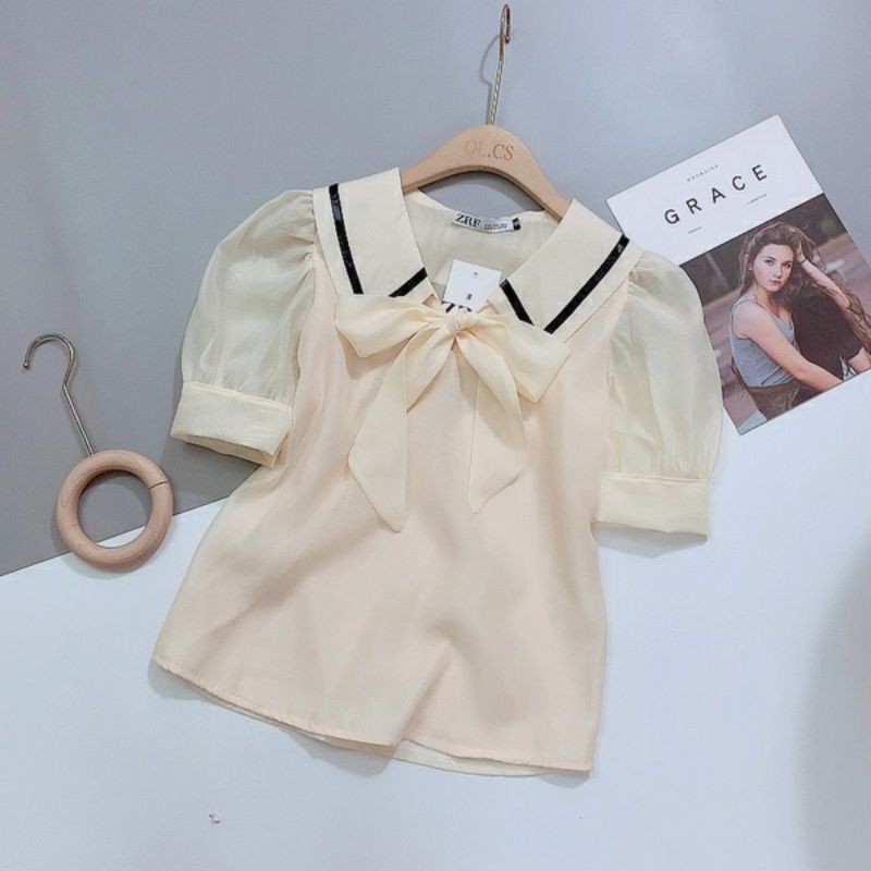 Áo sơ mi voan cao cấp cổ nơ