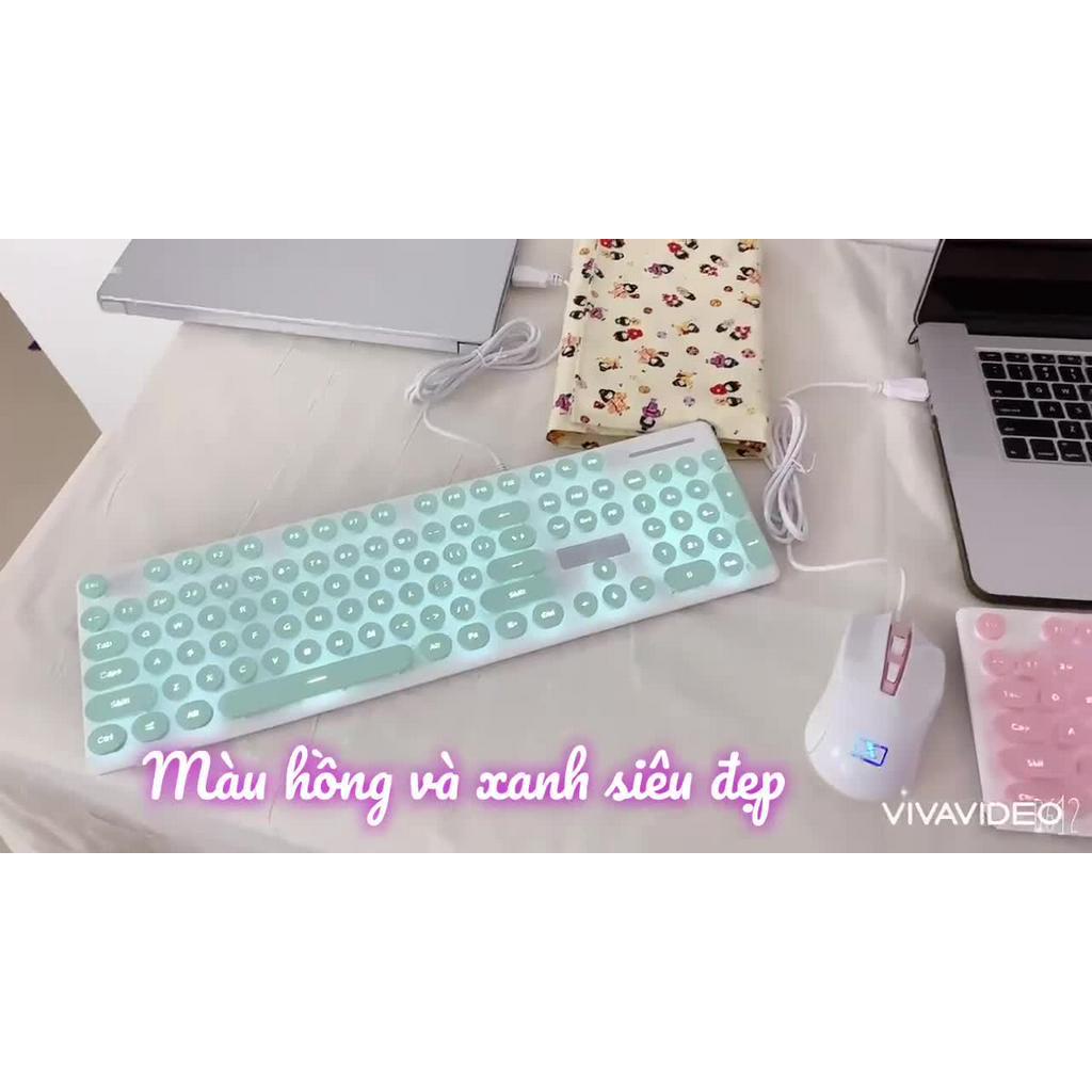 Bộ bàn phím và chuột N518 màu hồng phấn màu xanh biển cao cấp có đèn LED sáng thiết kế phím tròn nổi bật | BigBuy360 - bigbuy360.vn