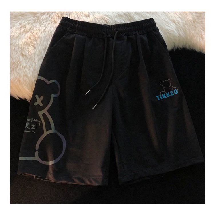 Quần Short Đùi Nam Nữ Ulzzang,Quần Ngố Nam Nữ UNISEX In Hình Phản Quang Chú Gấu