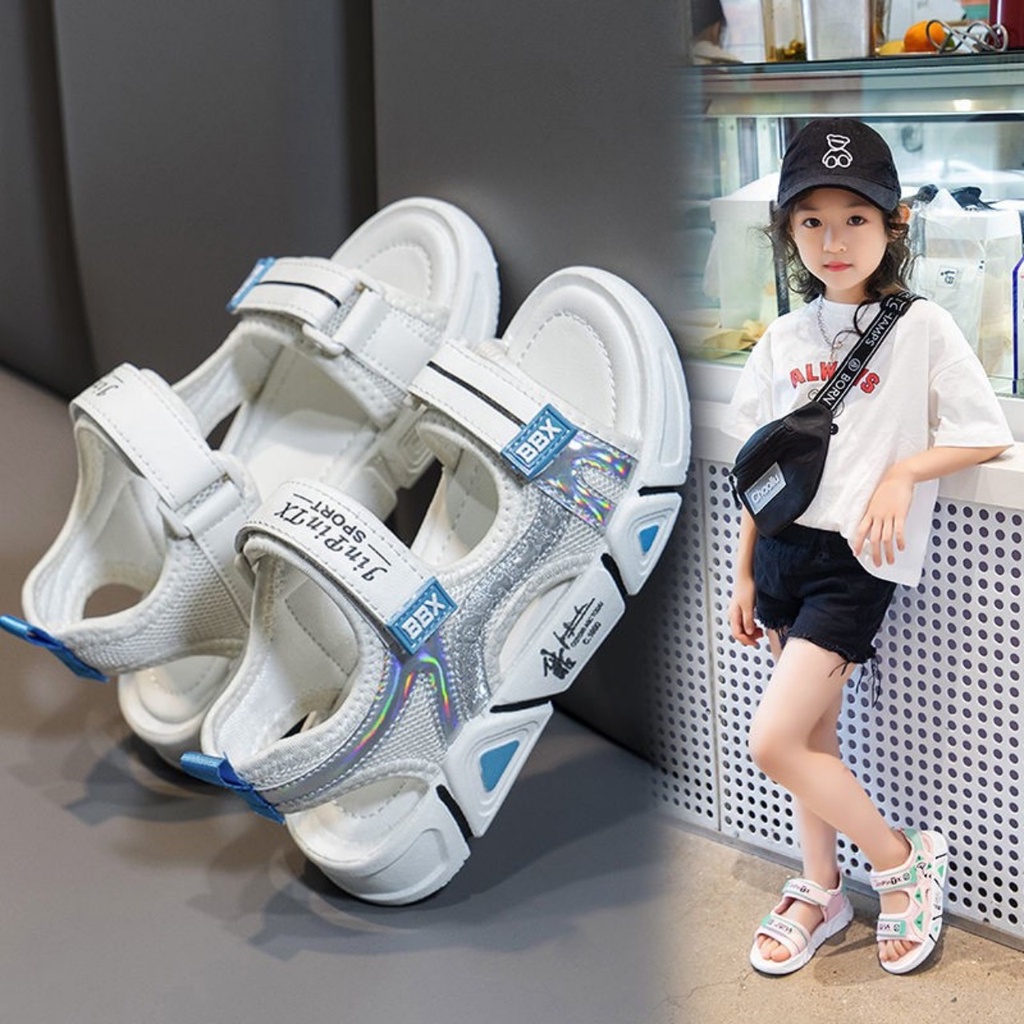 Giày quai dán chất dù chống nước cho bé trai bé gái hai màu tím trắng quai dán sọc bảy sắc cầu vòng siêu mềm