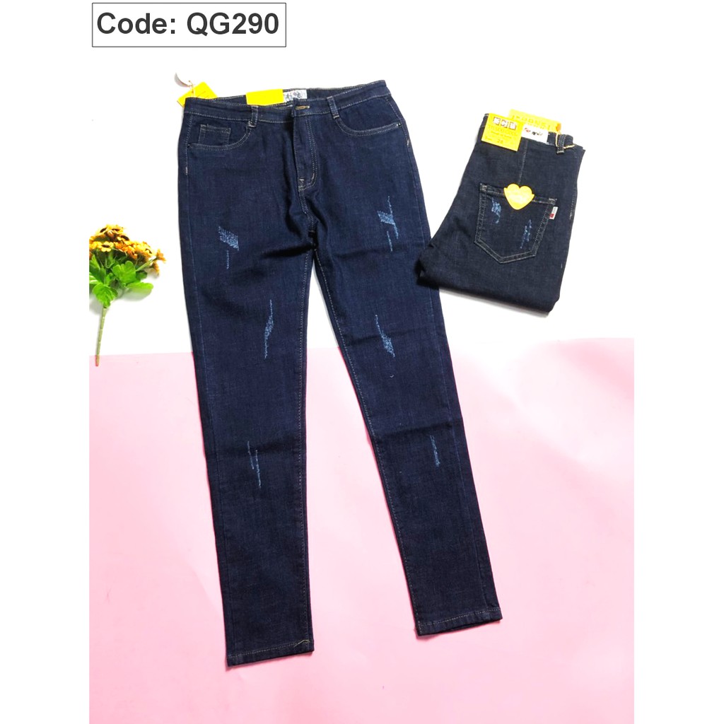 Quần jean nữ lưng cao màu xanh mẫu cào xước