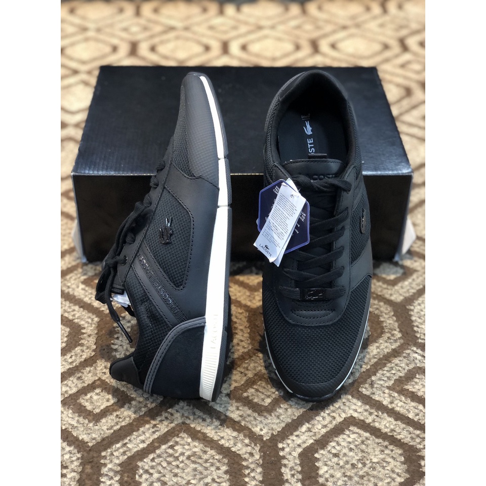 Giày sneakers Lacoste nam chính hãng, giày da thật nam cá sấu màu đen - Size 41