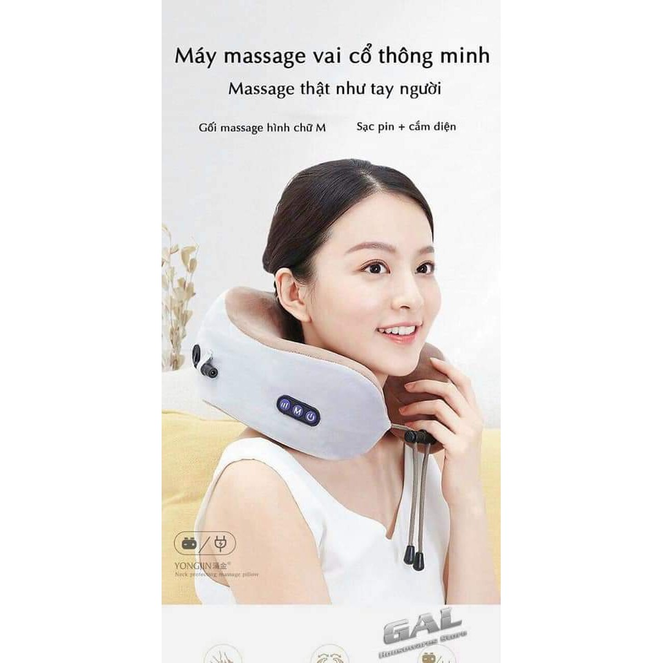 Gối Massage Vòng Cổ,VAI, GÁY,Máy Massage Chữ U 360 Đa Năng - Chính Hãng Bảo Hành 1 Đổi 1