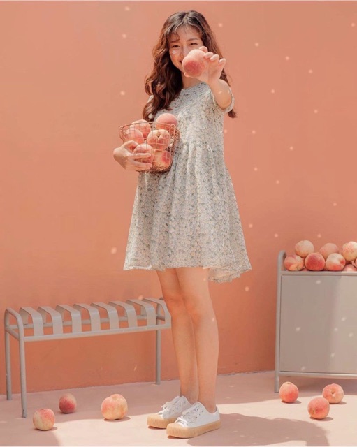 Đầm hoạ tiết xinh độc lạ minty dress mẫu babydoll hoa nhí chất voan mát rượi 2 lớp dày dặn có lót 2 dây