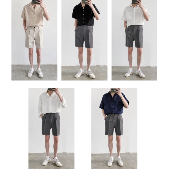 Quần short ngố vải âu nam RIO thiết kế hàn quốc mới cạp chun thoải mái khi xử dụng form dáng trẻ trung vải cotton hè