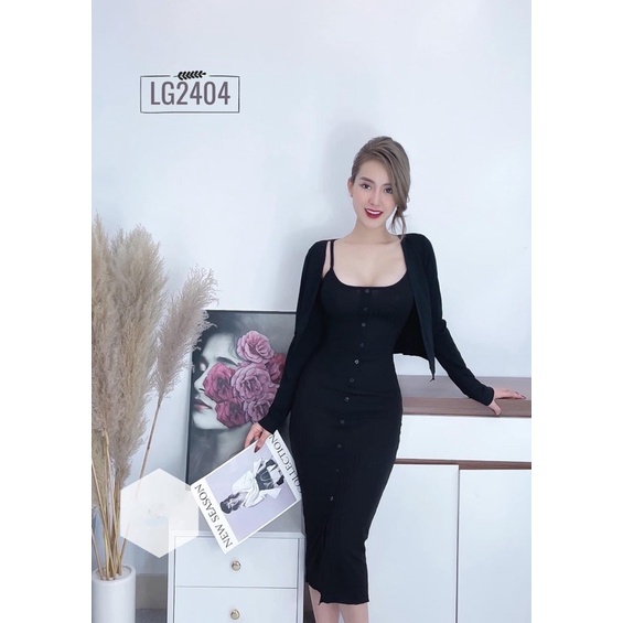 SET VÁY BODY 2DÂY NÚT KÈM ÁO KHOÁC