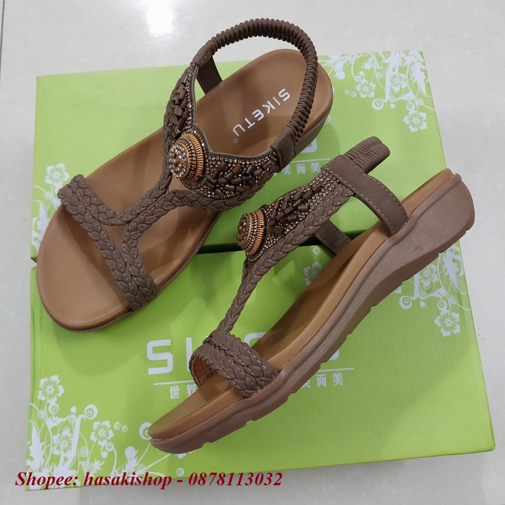 Giày sandal Siketu quai đan đính đá thời trang, đế 3cm