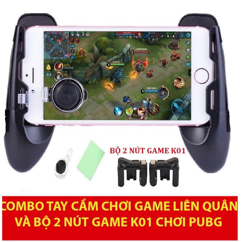 Combo Tay cầm Chơi Game Liên Quân và Bộ 2 nút bấm hỗ trợ chơi PUBG