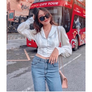 Áo sơ mi công sở cách điệu tay bồng thắt nơ