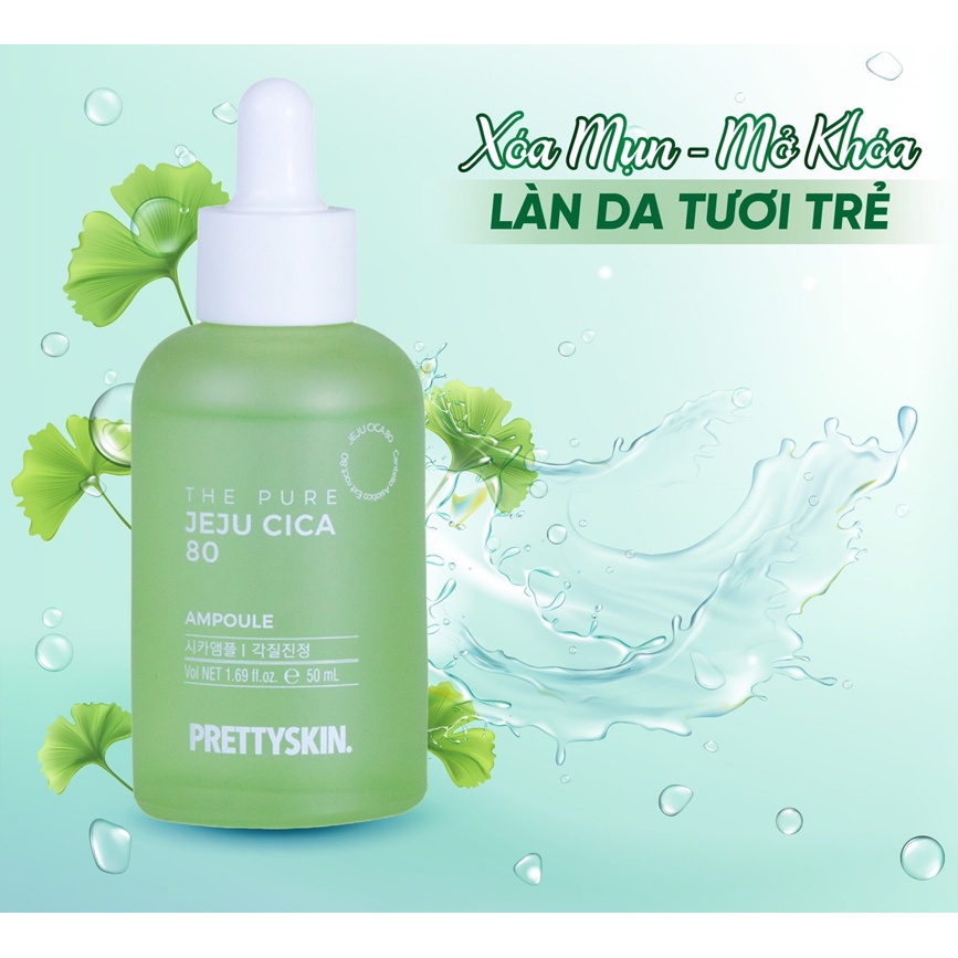 Tinh Chất Giảm Mụn Chiết Xuất Rau Má PrettySkin Hàn Quốc The Pure JeJu Cica 80 Ampoule 50ml Giúp Dưỡng Ẩm &Chống Lão Hóa
