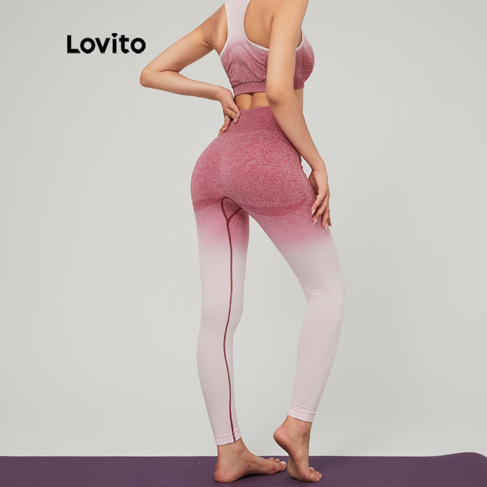 Quần legging Lovito bó sát phong cách thể thao thời trang L03013 (Màu đỏ gradient)
