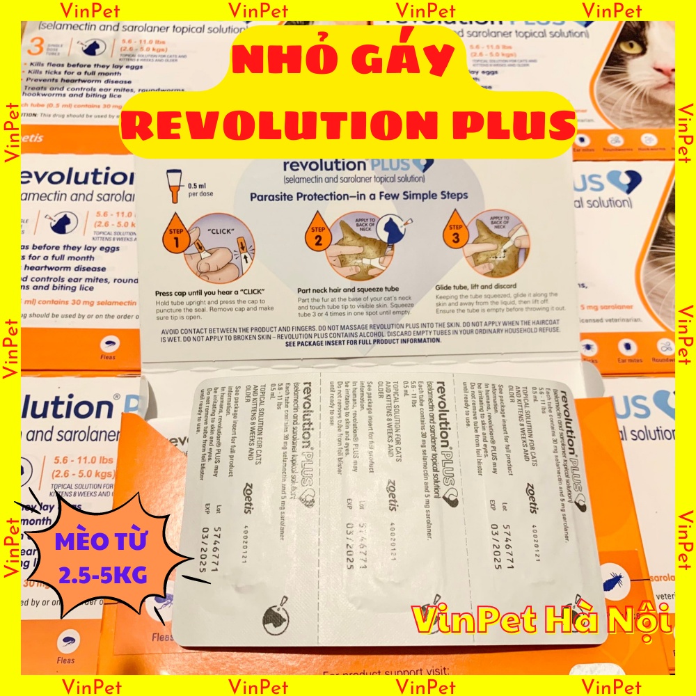 Nhỏ Gáy Revolution Plus Cho Mèo từ 2,5kg đến 5kg ( 1 tuýp)
