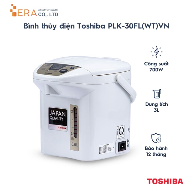 Bình thủy điện Toshiba PLK-30FL(WT)VN 3.0 lít - Hàng chính hãng