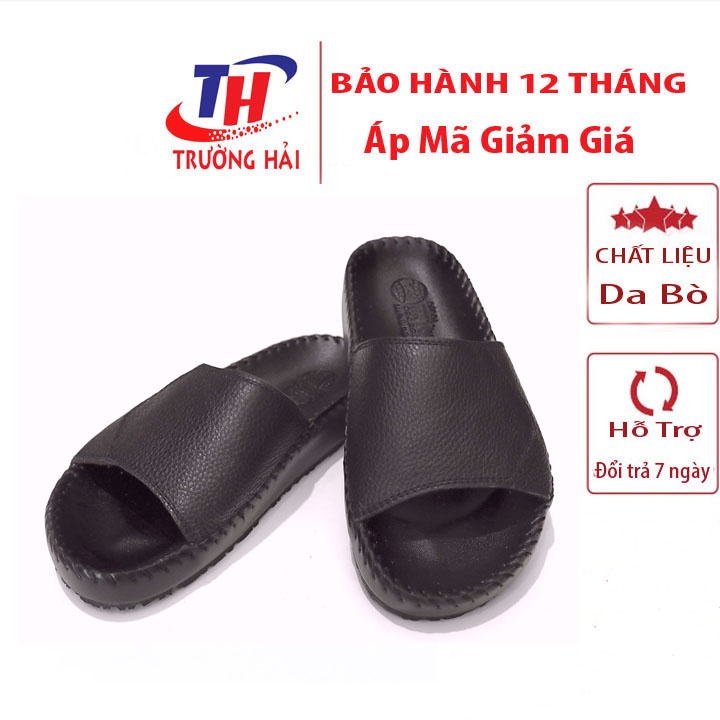 Dép Quai Ngang nam Da Bò Trường Hải  một bản màu đen QND101