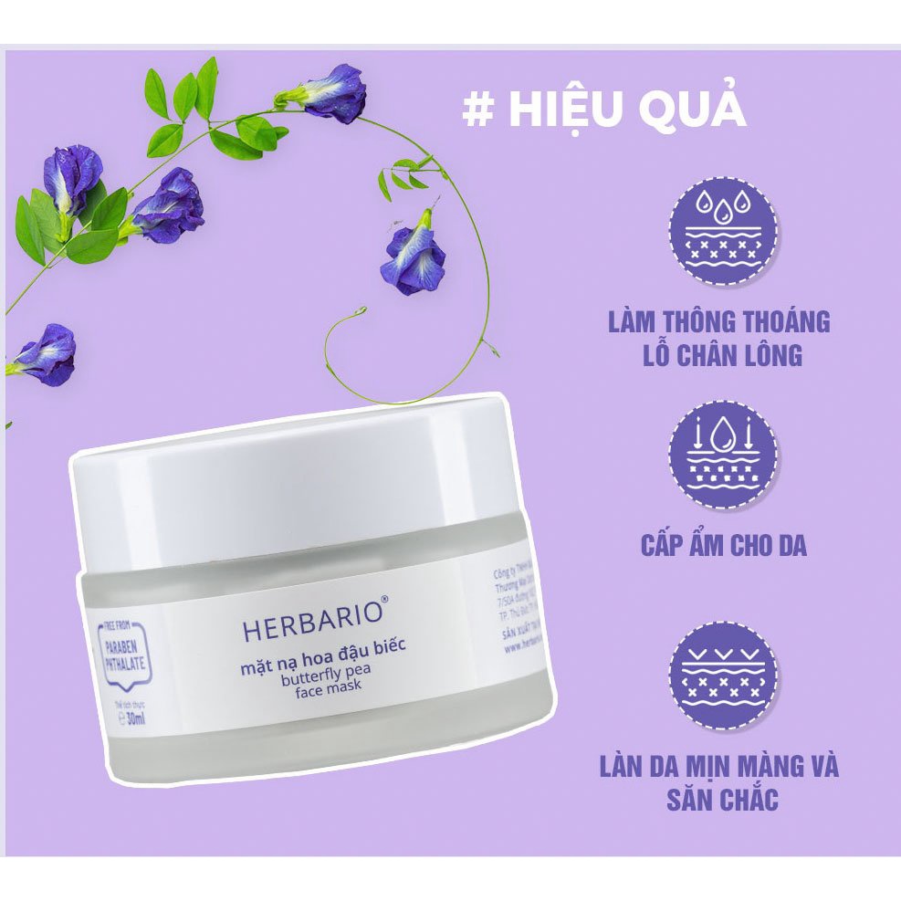 Mặt nạ Hoa Đậu Biếc chống lão hóa 30ml Herbario thuần chay