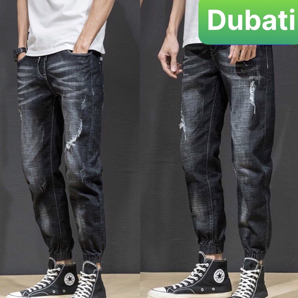 QUẦN JOGGER JEAN NAM ĐEN XÁM CHẤT CO GIÃN WASH TÚM GỐI SÀNH ĐIỆU- DB 0535- DUBATI FASHION