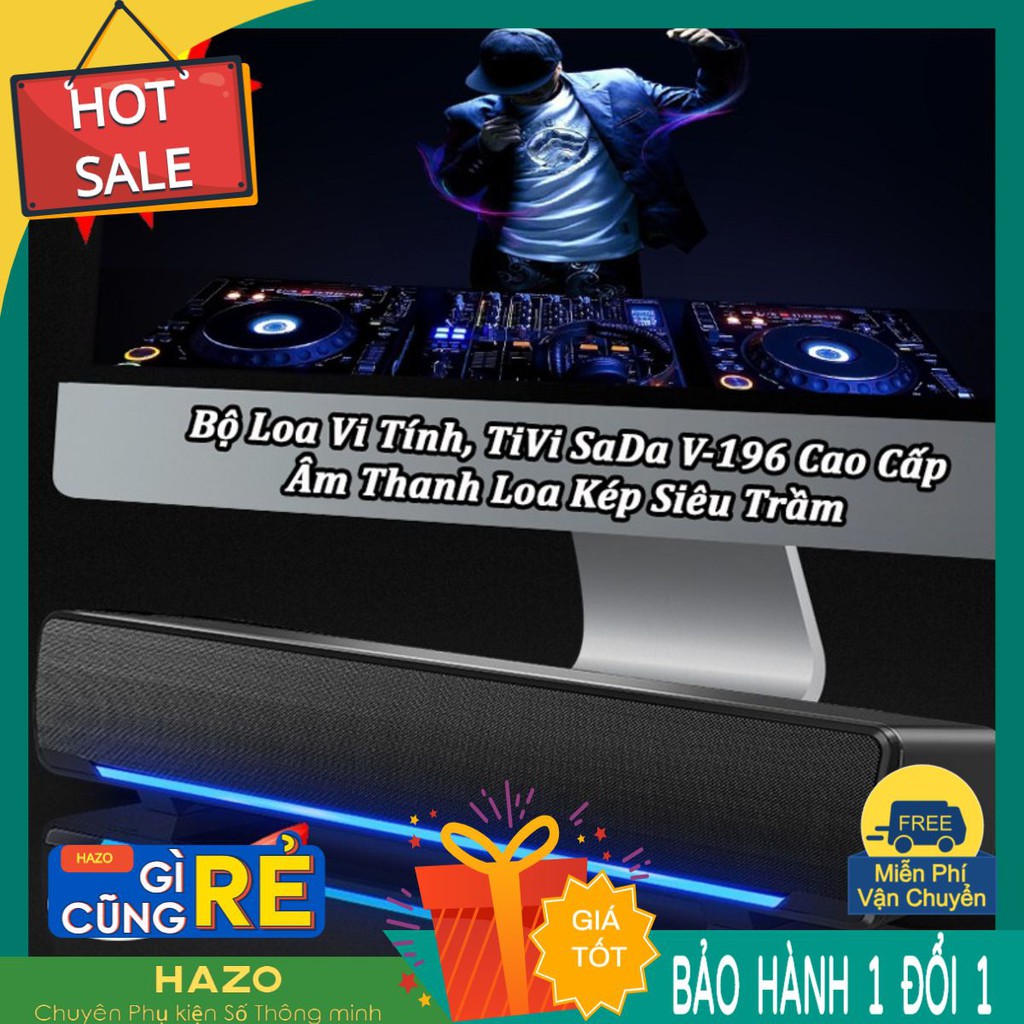 Loa Máy Tính, Tivi (Có Thêm Tính Năng Bluetooth) Siêu Trầm V-196, Có Đèn Led Cao Cấp